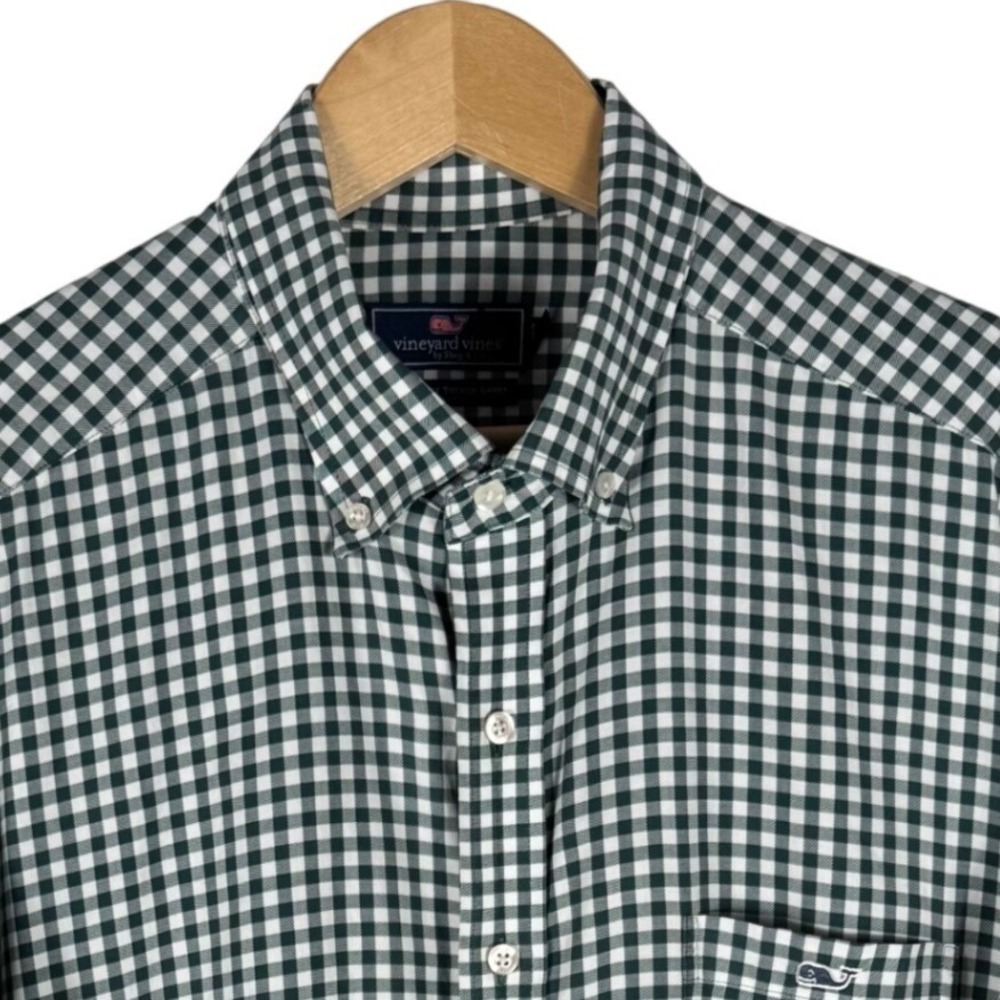 Vineyard Vines Classic Fit Tucker Shirt Mens XL Green White Gingham Cotton